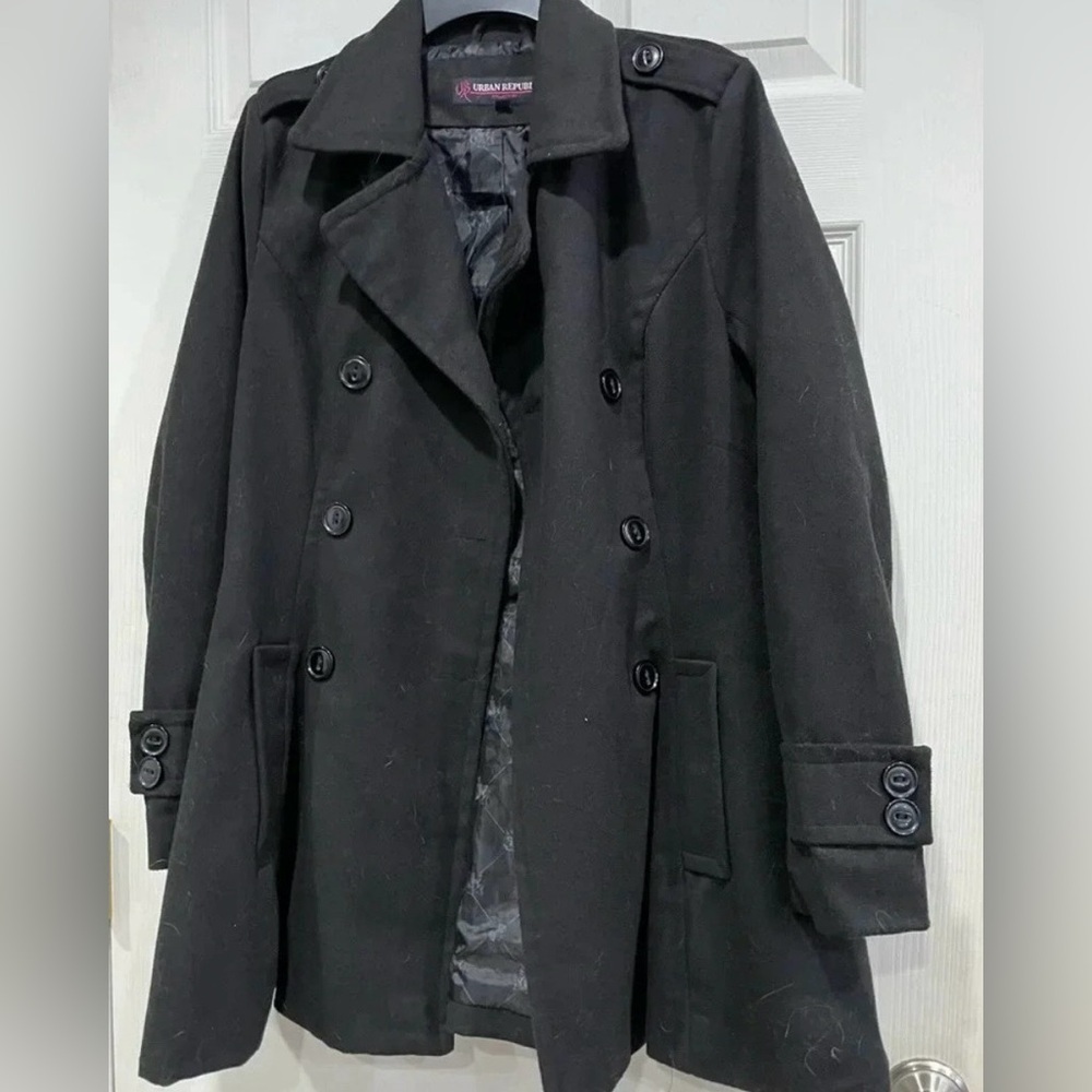 Urban Republic Wool Trench Coat Size Small Black